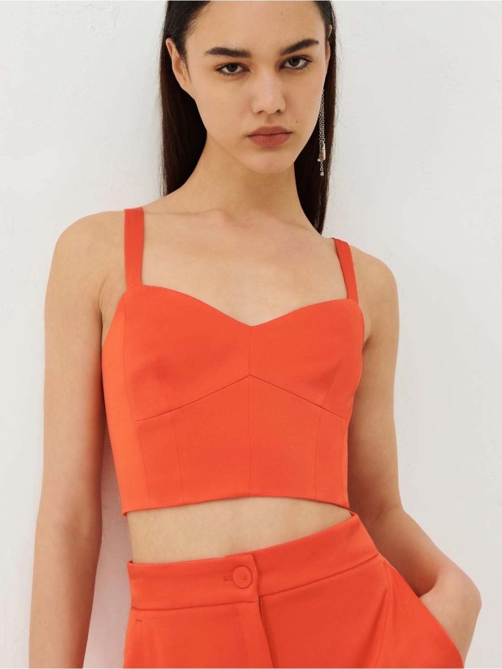 Marella Bambola Satin Slim-Fit Sleeveless Sweetheart Orange Cropped Top EUC Sz S